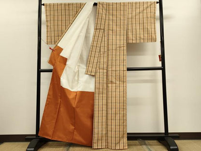 平和屋着物■上質な紬　格子柄　正絹　逸品　未使用　CABH3112oy