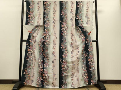 平和屋着物■上質な小紋　扇面枝花間道　暈し染め　金銀彩　正絹　逸品　未使用　CABH3113oy