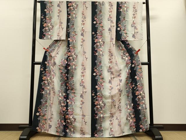 平和屋着物■上質な小紋　扇面枝花間道　暈し染め　金銀彩　正絹　逸品　未使用　CABH3113oy