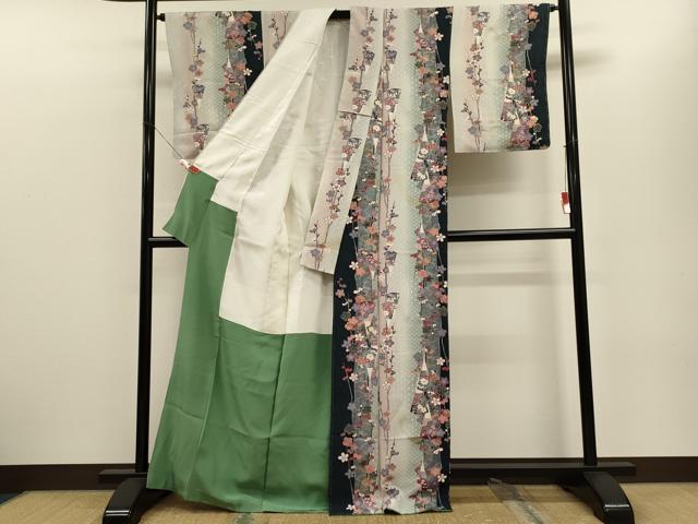 平和屋着物■上質な小紋　扇面枝花間道　暈し染め　金銀彩　正絹　逸品　未使用　CABH3113oy
