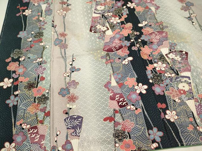 平和屋着物■上質な小紋　扇面枝花間道　暈し染め　金銀彩　正絹　逸品　未使用　CABH3113oy