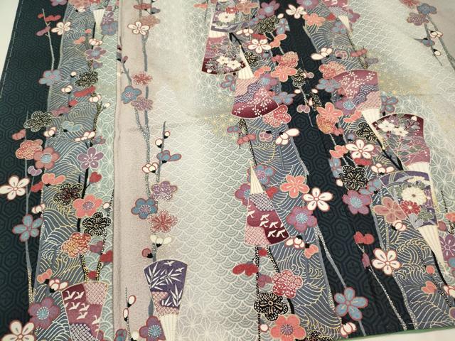 平和屋着物■上質な小紋　扇面枝花間道　暈し染め　金銀彩　正絹　逸品　未使用　CABH3113oy