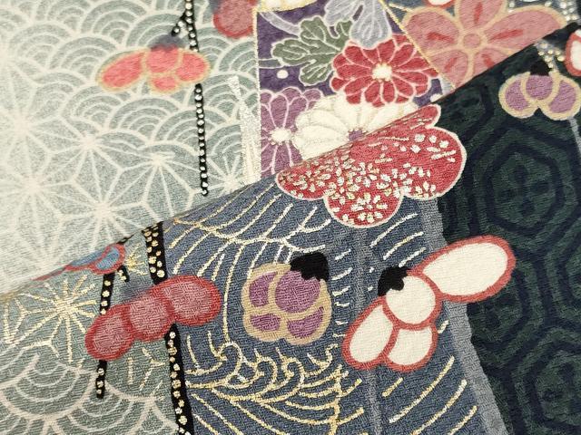 平和屋着物■上質な小紋　扇面枝花間道　暈し染め　金銀彩　正絹　逸品　未使用　CABH3113oy