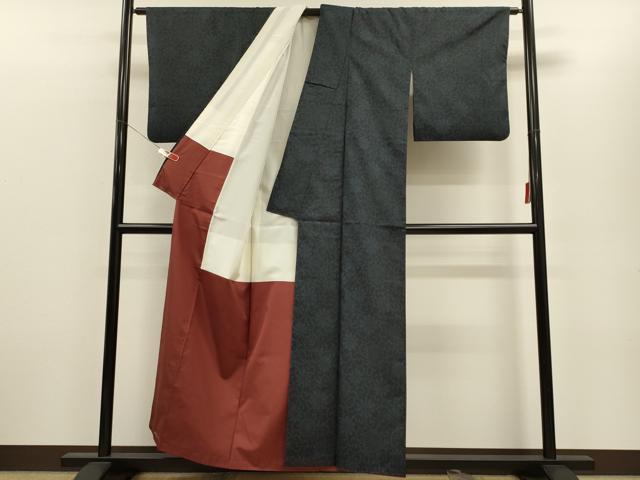 平和屋着物■上質な紬　花唐草文　黒地　正絹　逸品　CABH3118oy