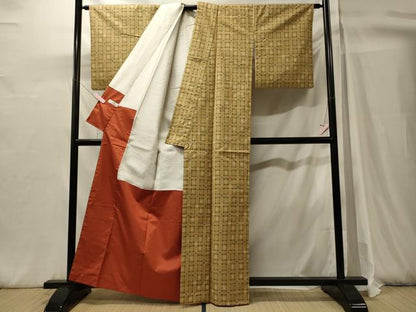 平和屋着物■上質な紬　井桁絣　正絹　逸品　CABH3138oy