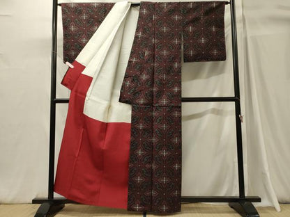 平和屋着物■上質な紬　七宝花文　黒地　正絹　逸品　CABH3142oy