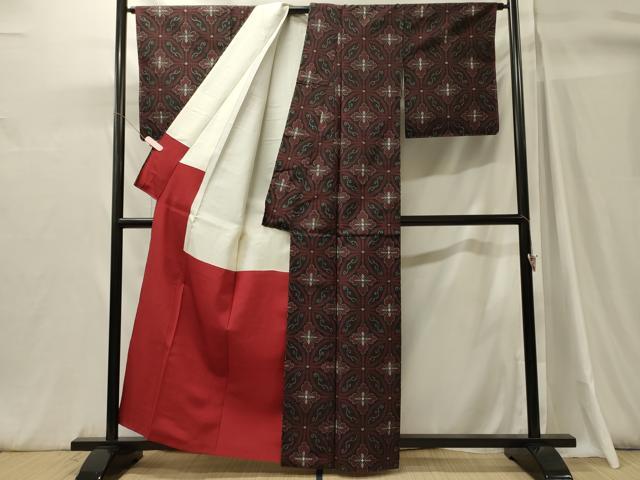 平和屋着物■上質な紬　七宝花文　黒地　正絹　逸品　CABH3142oy