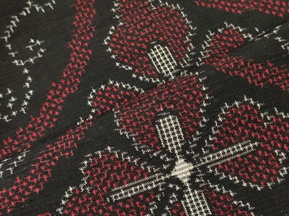平和屋着物■上質な紬　七宝花文　黒地　正絹　逸品　CABH3142oy