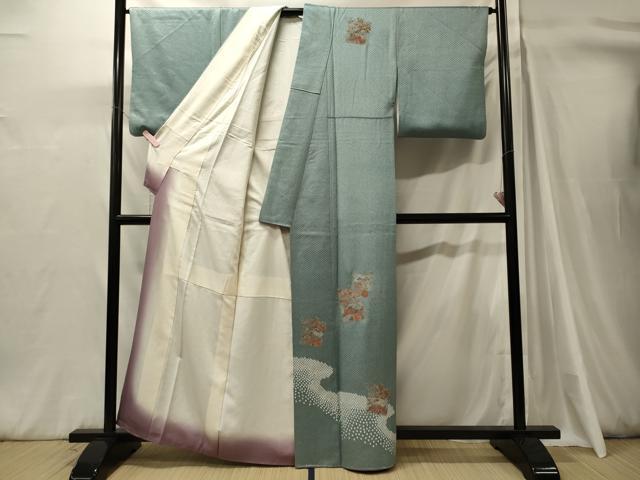 平和屋着物■中国三大刺繍　スワトウ刺繍　訪問着　絞り　色紙渡橋花文　金彩　正絹　逸品　CABH3149oy