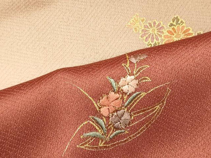 平和屋着物■訪問着　刺繍　草花文　暈し染め　金彩　正絹　逸品　CABH3153oy