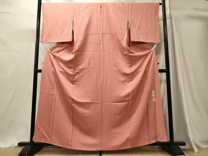 平和屋着物■上質な色無地　作家物　よろけ縞地紋　薄紅色　正絹　逸品　CABH3157oy