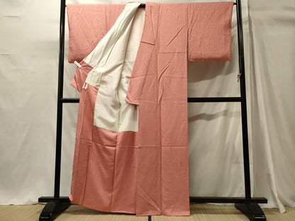 平和屋着物■上質な色無地　作家物　よろけ縞地紋　薄紅色　正絹　逸品　CABH3157oy