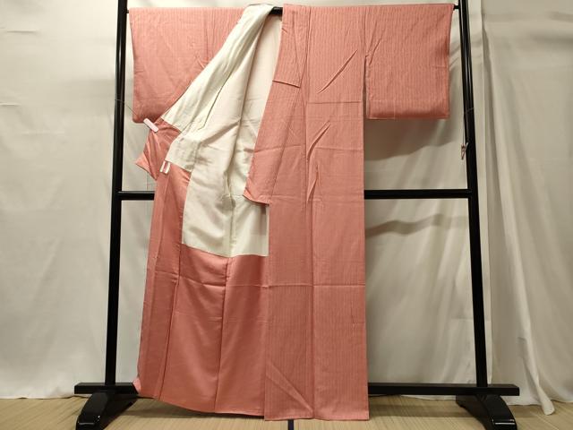 平和屋着物■上質な色無地　作家物　よろけ縞地紋　薄紅色　正絹　逸品　CABH3157oy