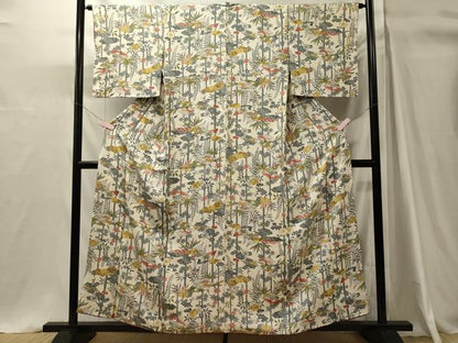 平和屋着物■上質な小紋　型染め　扇面草花文　正絹　逸品　CABH3160oy