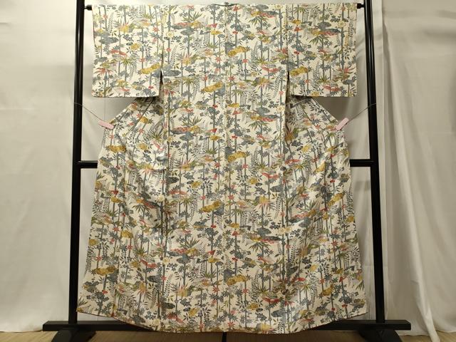 平和屋着物■上質な小紋　型染め　扇面草花文　正絹　逸品　CABH3160oy