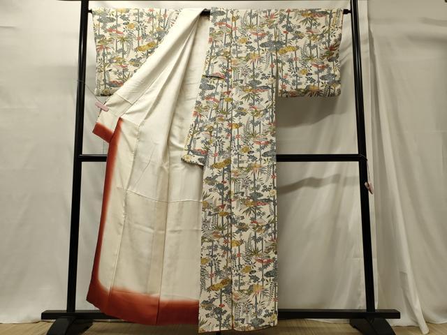 平和屋着物■上質な小紋　型染め　扇面草花文　正絹　逸品　CABH3160oy
