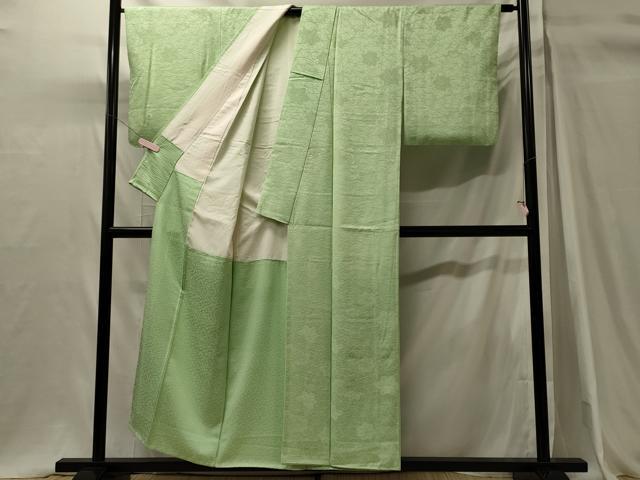 平和屋着物■上質な色無地　楓地紋　若芽色　正絹　逸品　CABH3171oy
