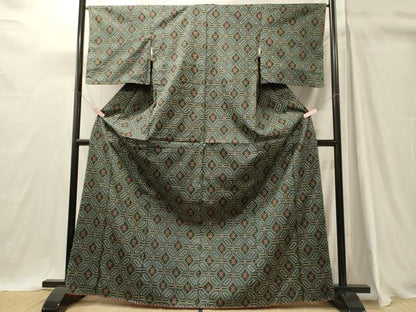 平和屋着物■上質な紬　菱花文　黒地　正絹　逸品　未使用　CABH3172oy