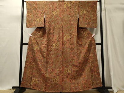 平和屋着物■上質な小紋　切り嵌め更紗花文　正絹　逸品　CABH3180oy