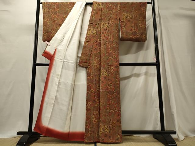 平和屋着物■上質な小紋　切り嵌め更紗花文　正絹　逸品　CABH3180oy