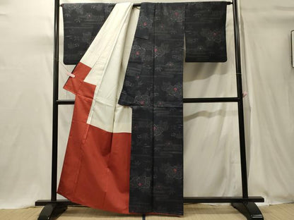 平和屋着物■上質な紬　80亀甲　草花文　正絹　逸品　CABH3188oy