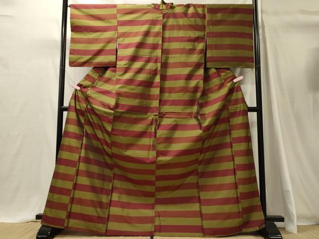 平和屋着物■上質な紬　横段文　正絹　逸品　CABH3197oy
