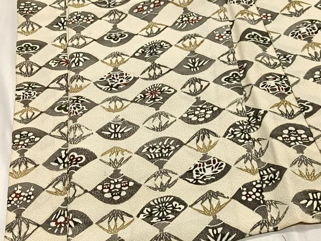 平和屋着物＃羽織　型染め　扇花文　正絹　逸品　CABH3201ua