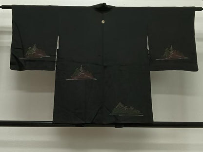 平和屋着物＃羽織　風景文　黒地　金銀彩　正絹　逸品　CABH3210ua