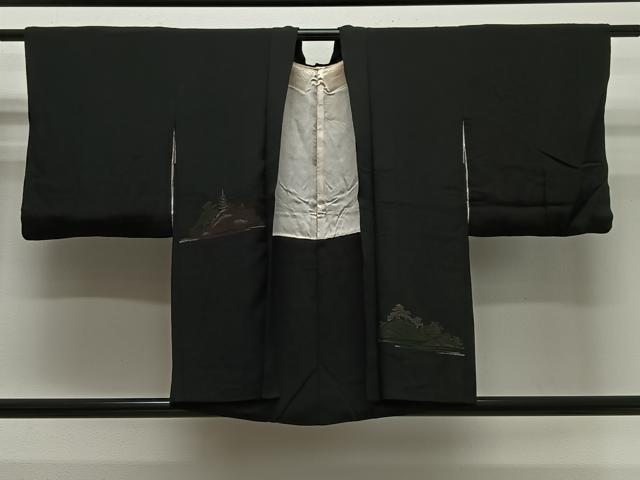 平和屋着物＃羽織　風景文　黒地　金銀彩　正絹　逸品　CABH3210ua