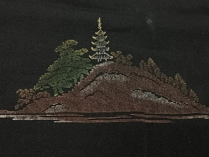 平和屋着物＃羽織　風景文　黒地　金銀彩　正絹　逸品　CABH3210ua