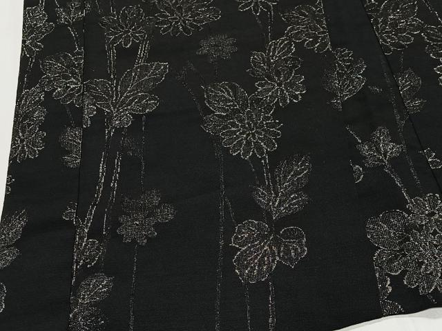平和屋着物＃羽織　寿光織　枝花文　黒地　銀糸　正絹　逸品　CABH3215ua