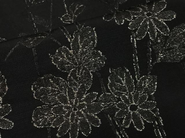 平和屋着物＃羽織　寿光織　枝花文　黒地　銀糸　正絹　逸品　CABH3215ua