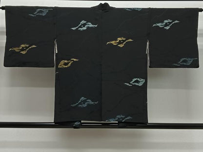 平和屋着物＃羽織　寿光織　霞文　黒地　金銀糸　正絹　逸品　CABH3216ua