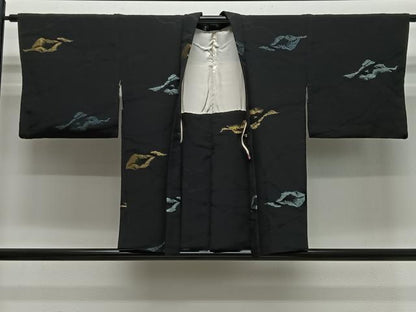 平和屋着物＃羽織　寿光織　霞文　黒地　金銀糸　正絹　逸品　CABH3216ua