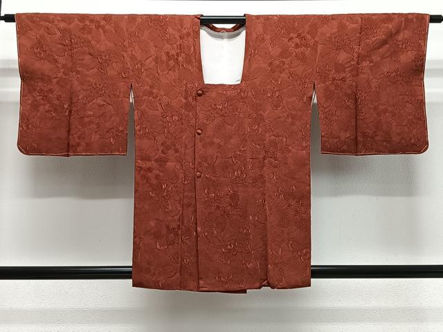 平和屋着物＃道行コート　南天地紋　海老茶色　正絹　逸品　未使用　CABH3226ua