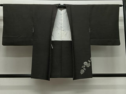 平和屋着物＃羽織　ろうけつ染　枝花文　黒地　正絹　逸品　CABH3229ua