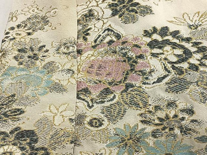平和屋着物＃羽織　寿光織　草花文　金銀糸　正絹　逸品　CABH3230ua