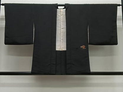 平和屋着物＃羽織　寿光織　御所車文　黒地　金銀糸　正絹　逸品　CABH3234ua