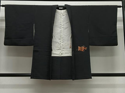 平和屋着物＃羽織　寿光織　屏風花文　黒地　金銀糸　正絹　逸品　CABH3235ua