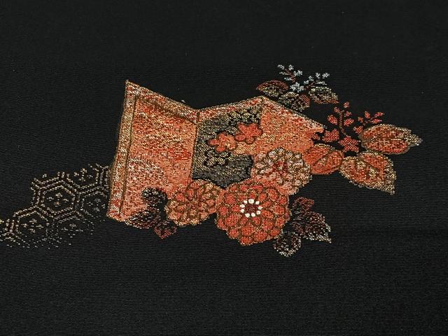 平和屋着物＃羽織　寿光織　屏風花文　黒地　金銀糸　正絹　逸品　CABH3235ua