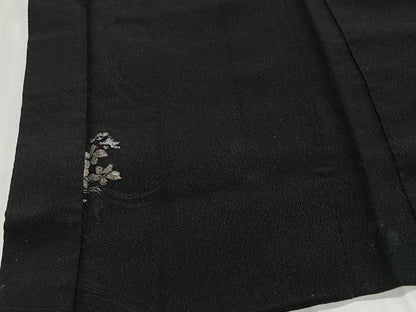 平和屋着物＃羽織　寿光織　草花文　黒地　金銀糸　正絹　逸品　CABH3236ua