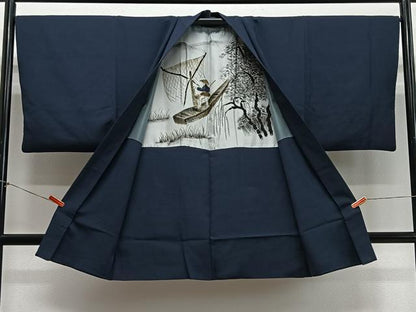 平和屋着物＃男性　長羽織　紬地　褐返色　正絹　逸品　CABH3238ua