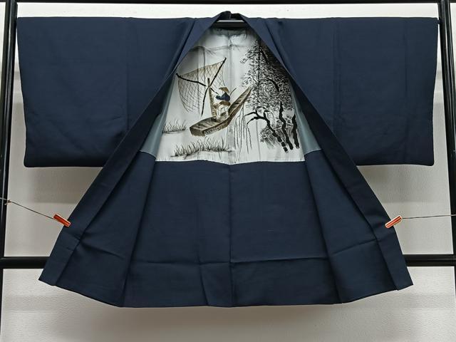 平和屋着物＃男性　長羽織　紬地　褐返色　正絹　逸品　CABH3238ua