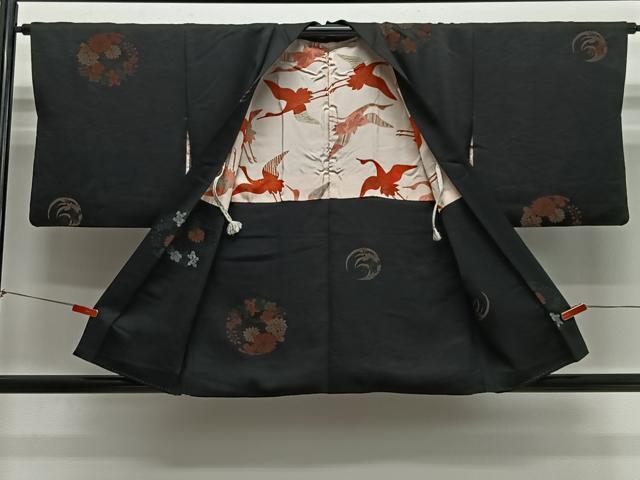 平和屋着物＃羽織　花丸文　黒地　銀糸　正絹　逸品　CABH3241ua