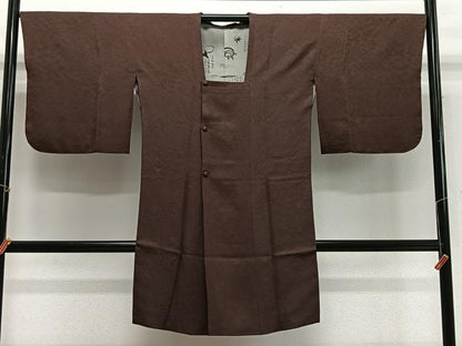 平和屋着物＃道行コート　草花地紋　黒茶色　ロング丈　正絹　逸品　CABH3242ua