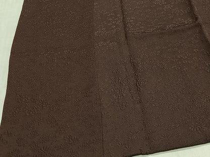 平和屋着物＃道行コート　草花地紋　黒茶色　ロング丈　正絹　逸品　CABH3242ua