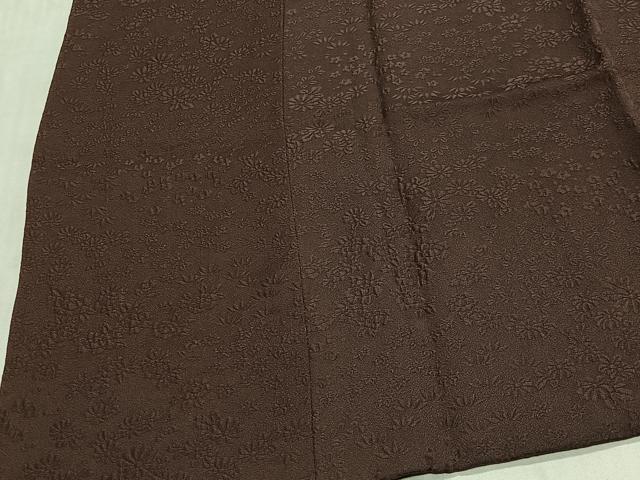 平和屋着物＃道行コート　草花地紋　黒茶色　ロング丈　正絹　逸品　CABH3242ua