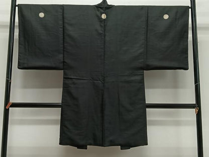 平和屋着物＃男性　長羽織　黒紋付　正絹　逸品　CABH3249ua