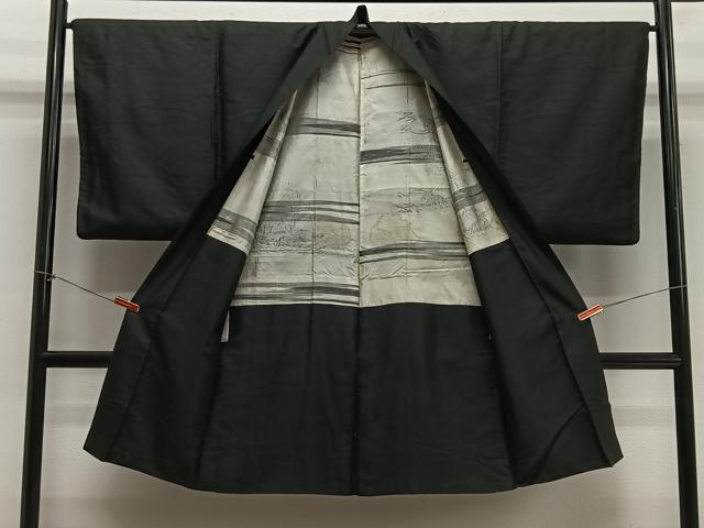 平和屋着物＃男性　長羽織　黒紋付　正絹　逸品　CABH3249ua