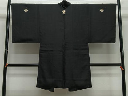 平和屋着物＃男性　長羽織　黒紋付　正絹　逸品　CABH3250ua